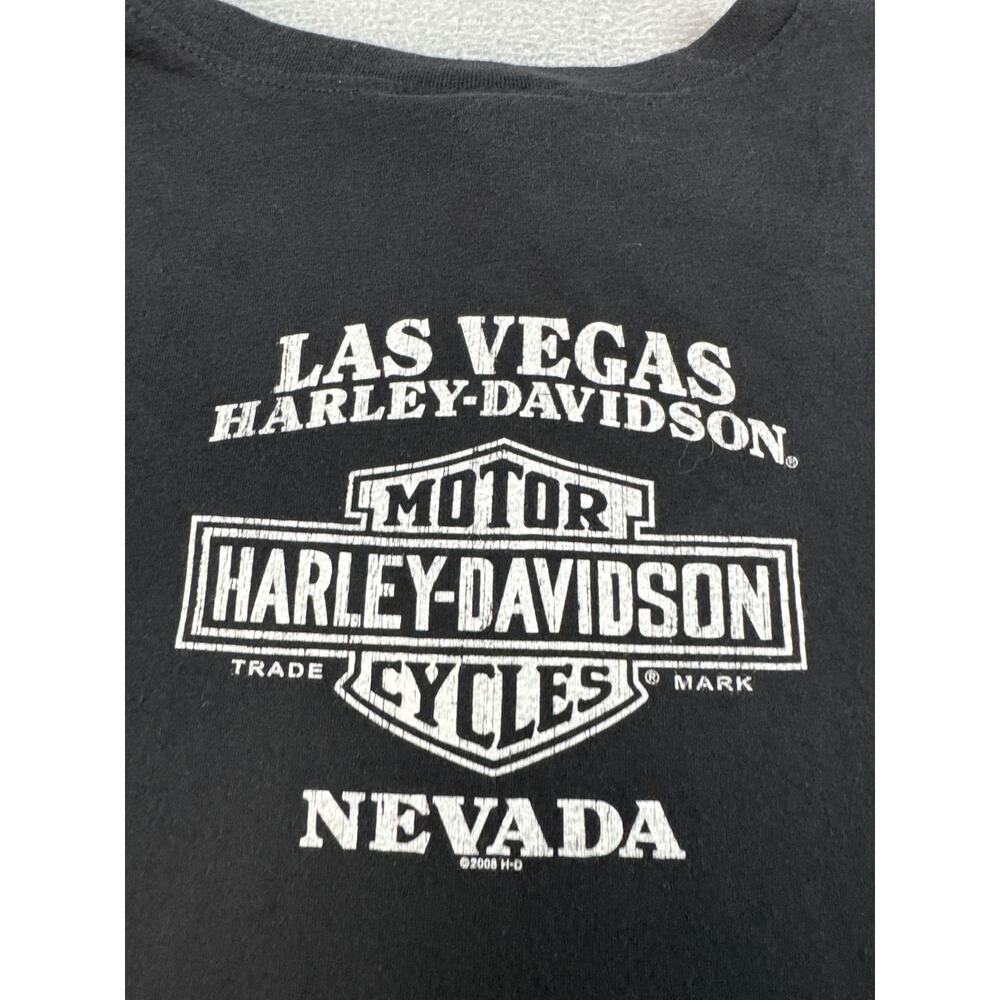 Harley-Davidson Womens sequins skull wings black short sleeve v-neck tshirt M - Picture 6 of 7